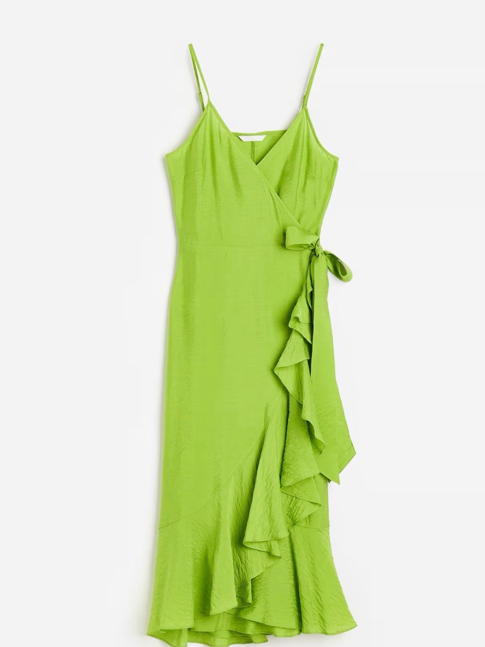 Lime Green Wrap Dress with Ruffle Side Tie Beach Vacation Dress Wedding Guess - Picture 16 of 16